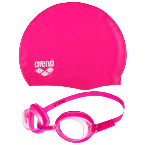 Set de lentes para nadar y gorro rosado con blanco